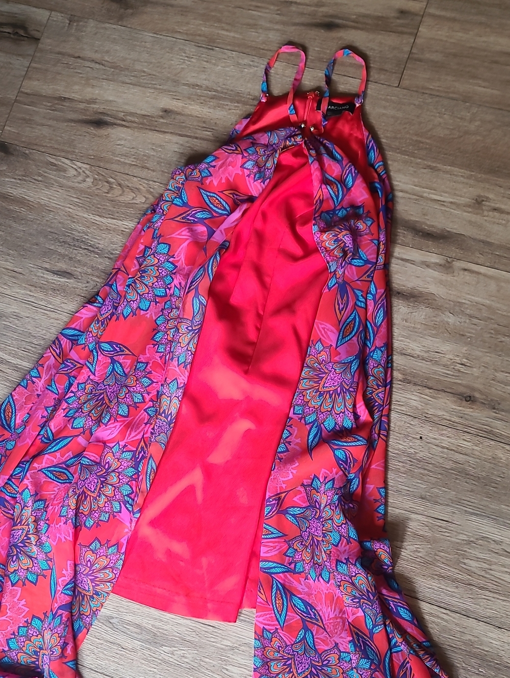 Marciano Vibrant Floral Mandala Halter Maxi Dress Coral Pink Orange Blue Xs